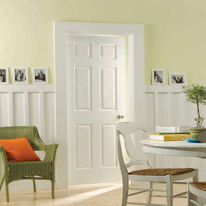 36 in. x 80 in. 6 Panel Right-Handed Hollow-Core Textured Primed White Composite Single Prehung Interior Door