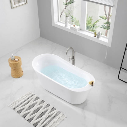 Coniston 60 in. Acrylic Freestanding Flatbottom Bathtub in White with Overflow and Drain in Brushed Nickel Included