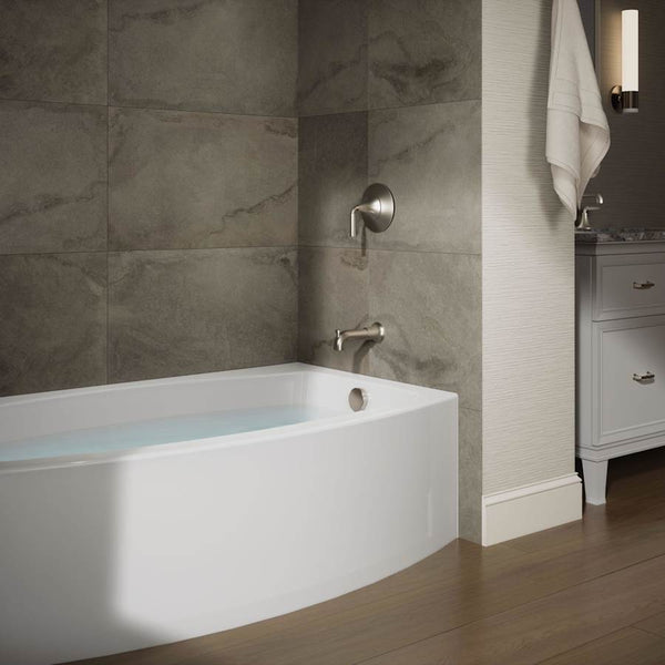 Expanse Collection 60" Three Wall Alcove Curved Integral Apron Bath Tub with Right Hand Drain