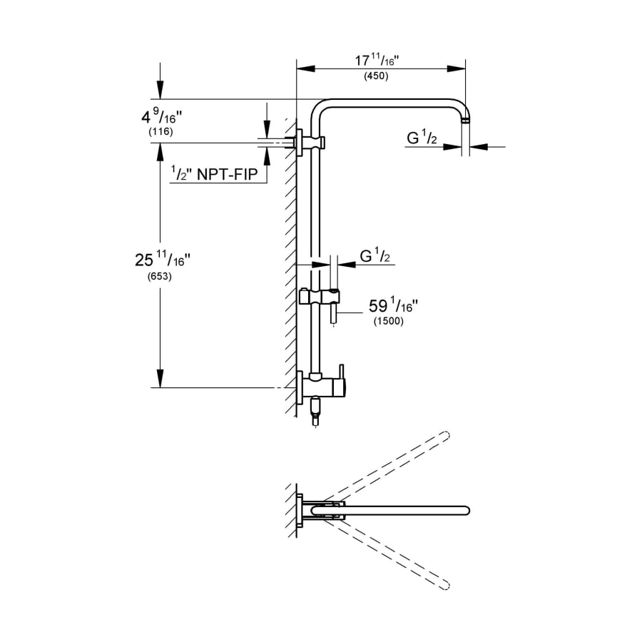 Retro-Fit Shower with 25" Center to Center Slide Bar, Rain Shower Arm, and Hose