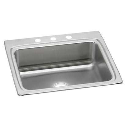 Lustertone™ Classic Single Bowl Kitchen Sink, Top Mount, 25 x 22 in, 7-3/4 in Bowl Depth, 3-Hole, 18 ga Lustrous Satin Steel, Stainless