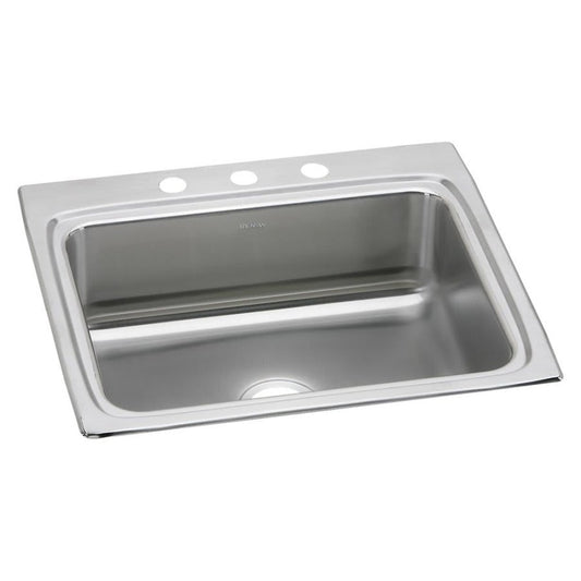 Lustertone™ Classic Single Bowl Kitchen Sink, Top Mount, 25 x 22 in, 7-3/4 in Bowl Depth, 3-Hole, 18 ga Lustrous Satin Steel, Stainless