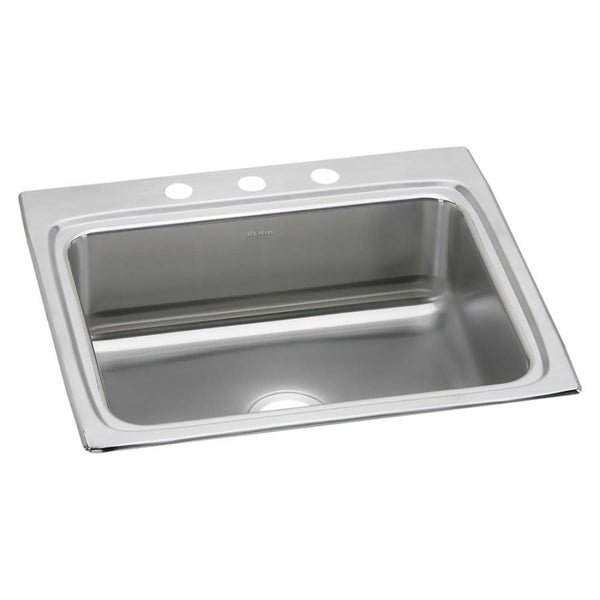 Lustertone™ Classic Single Bowl Kitchen Sink, Top Mount, 25 x 22 in, 7-3/4 in Bowl Depth, 3-Hole, 18 ga Lustrous Satin Steel, Stainless