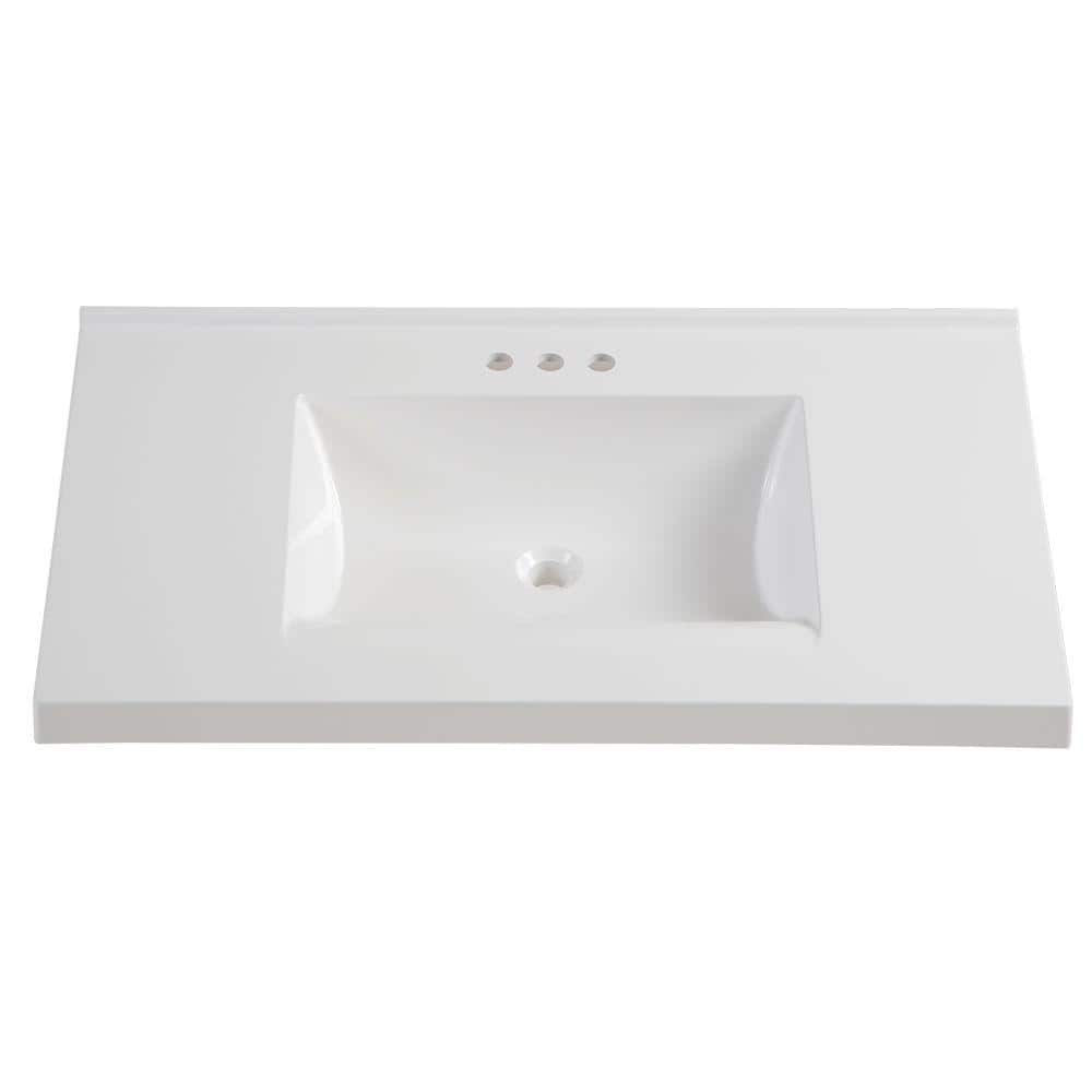 37 in. W x 22 in. D Cultured Marble White Rectangular Single Sink Vanity Top in White