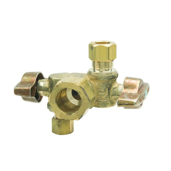 Quarter Turn Dual Stop, 5/8 x 3/8 in, Comp, Brass
