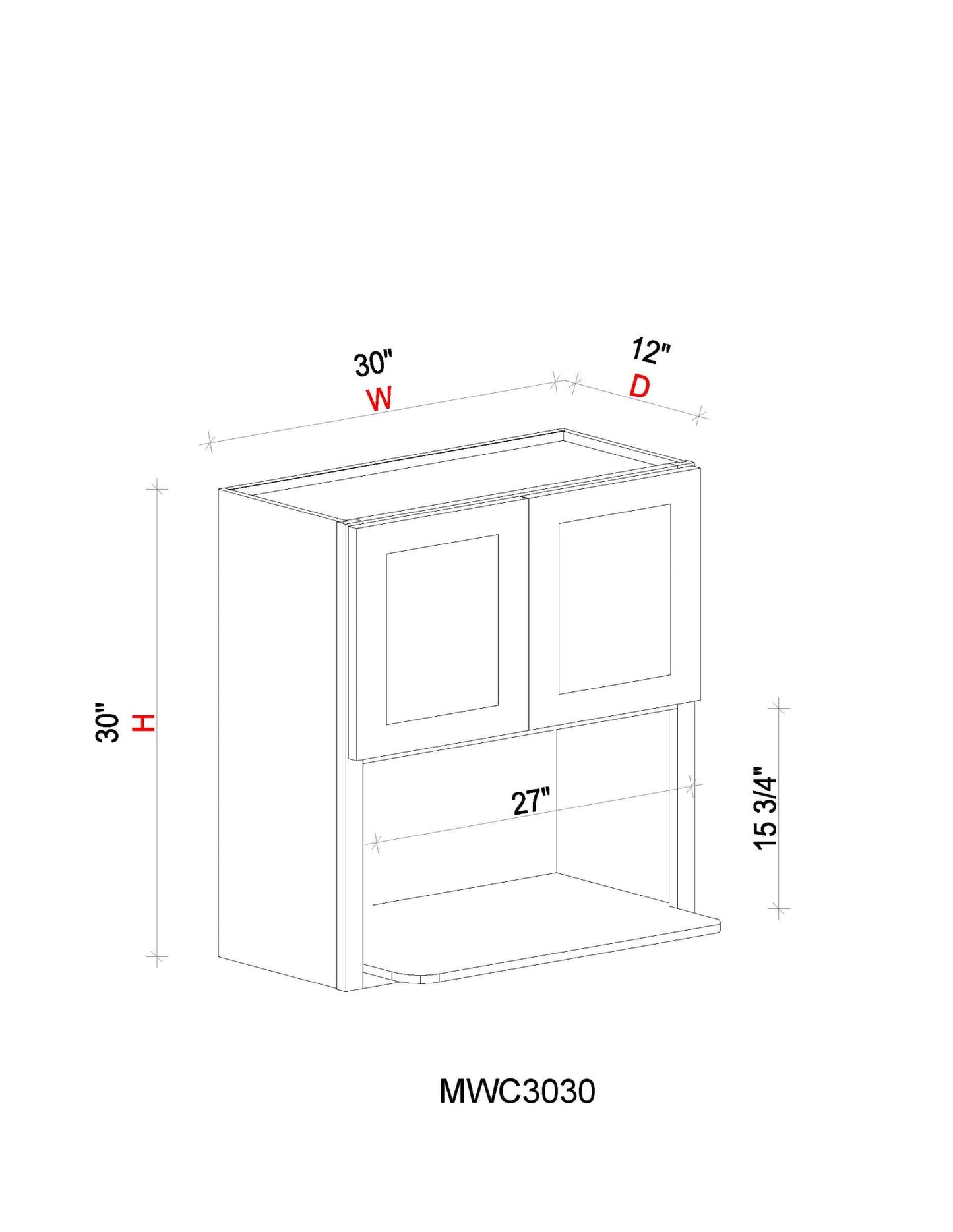Microwave Wall Cabinet- 30"W x 30"H x 12"D