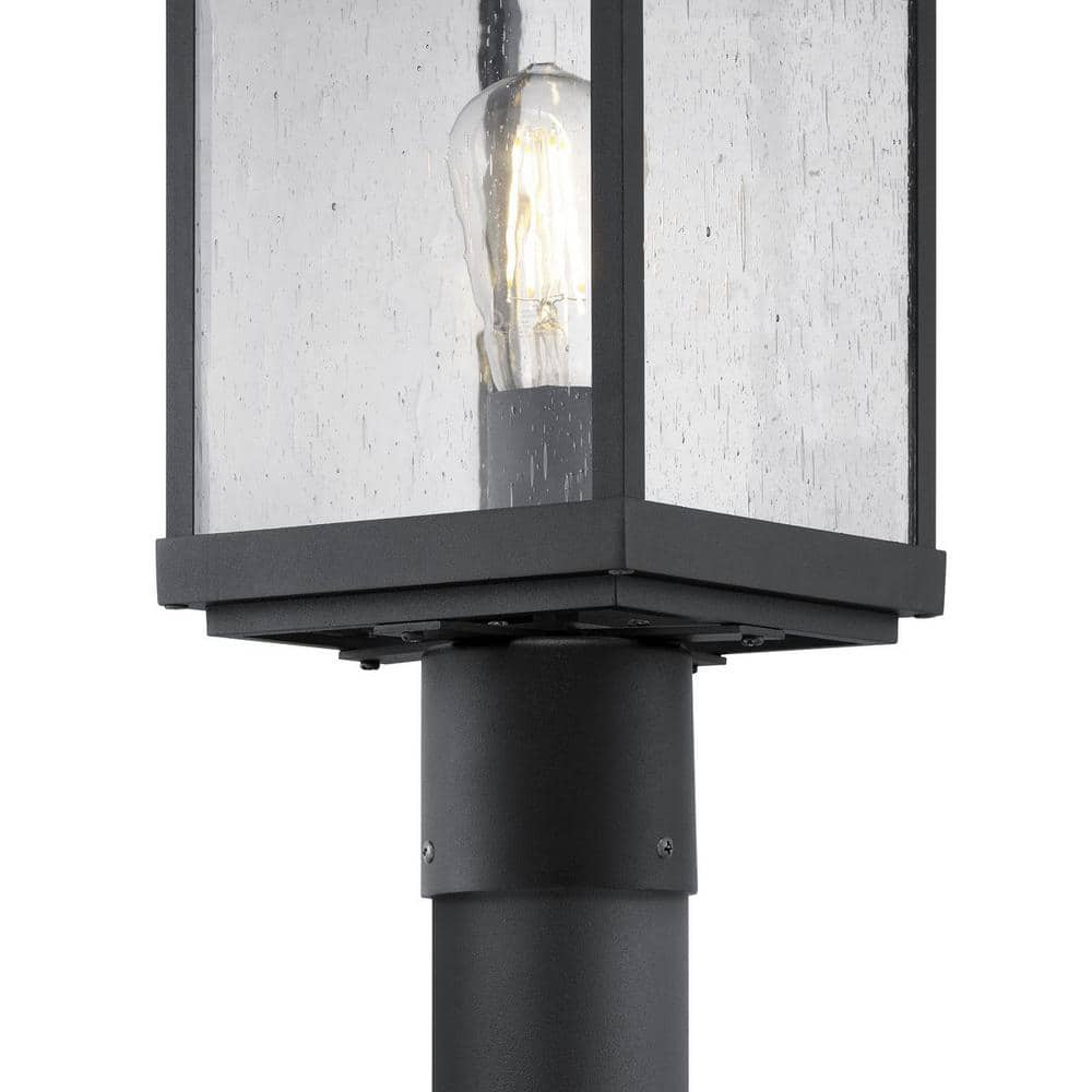 Park Court 1-Light Textured Black Traditional Outdoor Post Lantern with Clear Seeded Glass