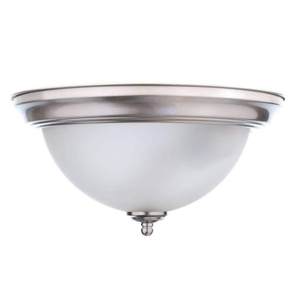 13 in. 2-Light Brushed Nickel Flush Mount with Frosted Glass Shade (2-Pack)