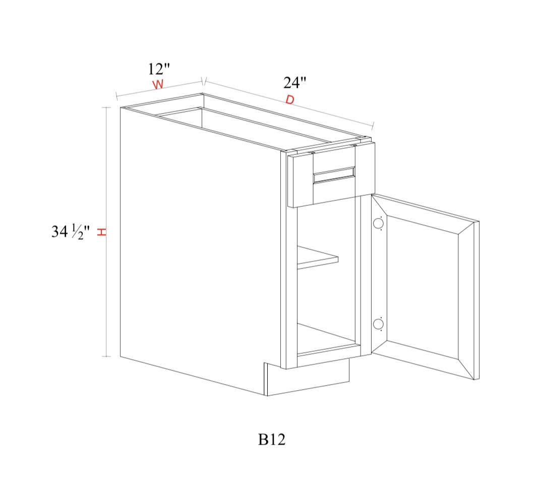 Base Cabinet - 12"W x 34- 1/2"H x 24"D