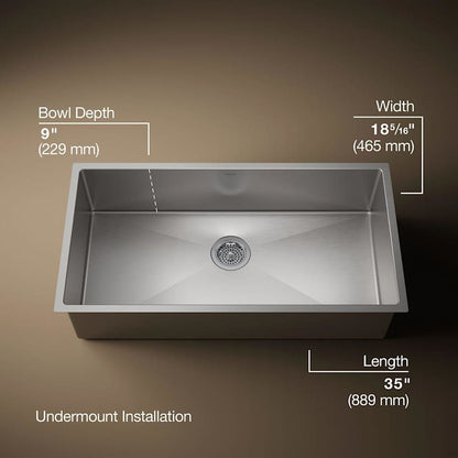 Strive 35" Single Basin Undermount 16-Gauge Stainless Steel Kitchen Sink with SilentShield with Accessories Included