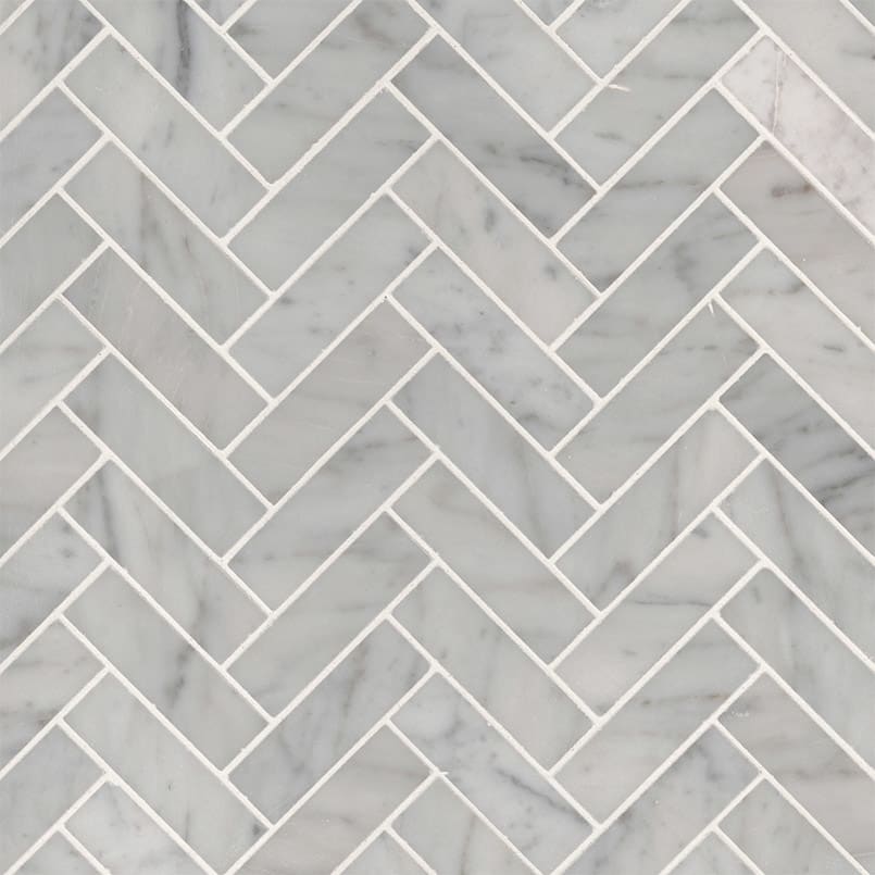 Carrara White 1x3 Herringbone Polished