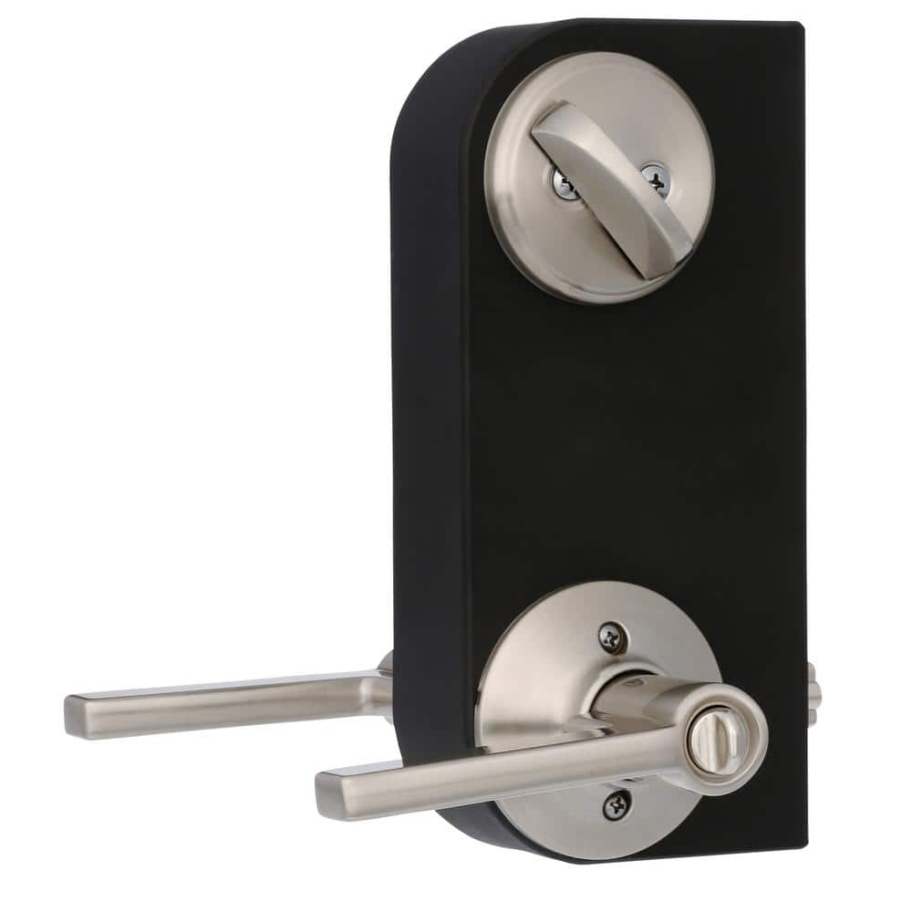 Latitude Satin Nickel Single Cylinder Deadbolt and Keyed Entry Door Handle Combo Pack