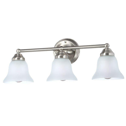 Hampton Bay Ashhurst 3-Light Brushed Nickel Classic Traditional Bathroom Vanity Light with Frosted Glass Shades