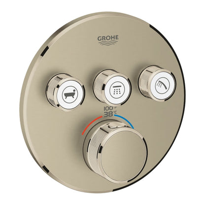 Grohtherm Triple Function Thermostatic Valve Trim Only with Triple Knob Handles and Volume Control - Less Rough In