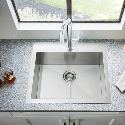 Edgewater 25" Single Basin Stainless Steel Kitchen Sink for Drop In or Undermount Installations with Single Faucet Hole - Drain Included