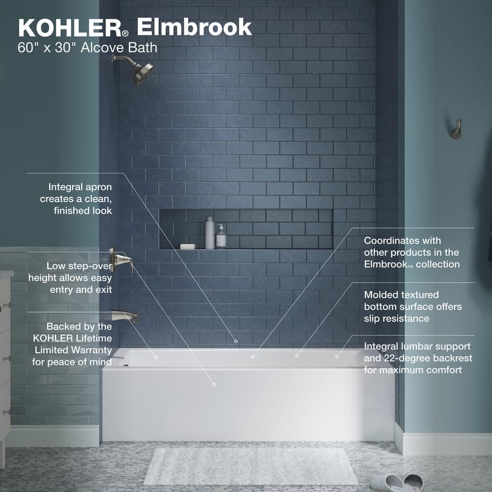 Elmbrook 60 in. x 30.25 in. Soaking Bathtub with Right-Hand Drain in White