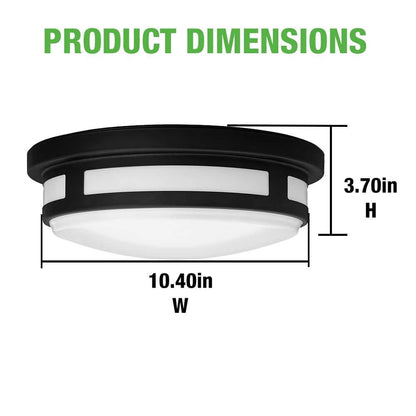 11 in. Round Black Indoor Outdoor LED Flush Mount Ceiling Light Adjustable CCT 830 Lumens Wet Rated Front or Side Door