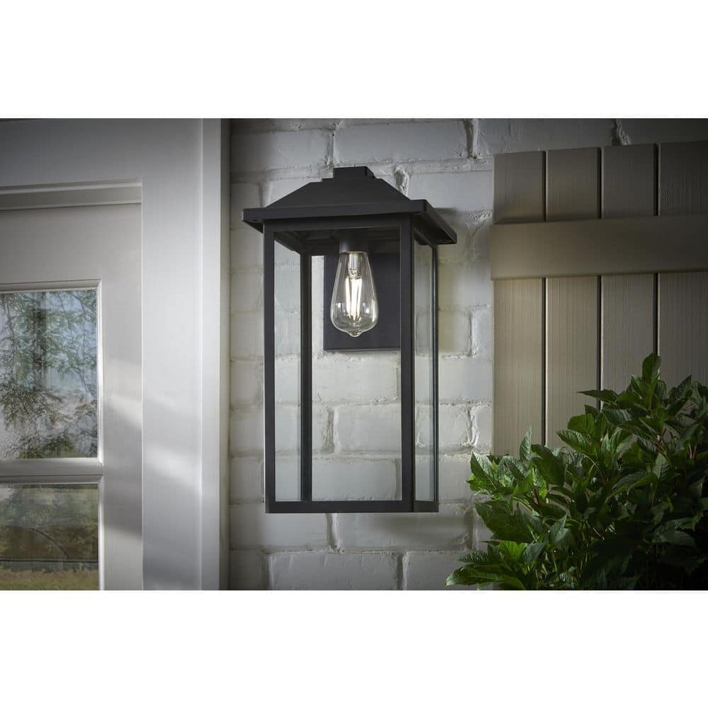 1-Light 18 in. Black Hardwired Classic Outdoor Wall Lantern Sconce Light with Clear Glass