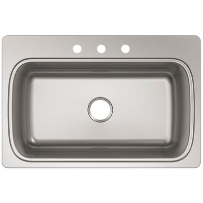 Verse 33" Single Basin Drop In Kitchen Sink With 3 Faucet Holes