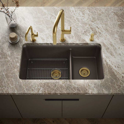 Cairn Slim Divide 33-1/2" Undermount Double Bowl Neoroc Granite Composite Kitchen Sink with Large Bowl Sink Rack