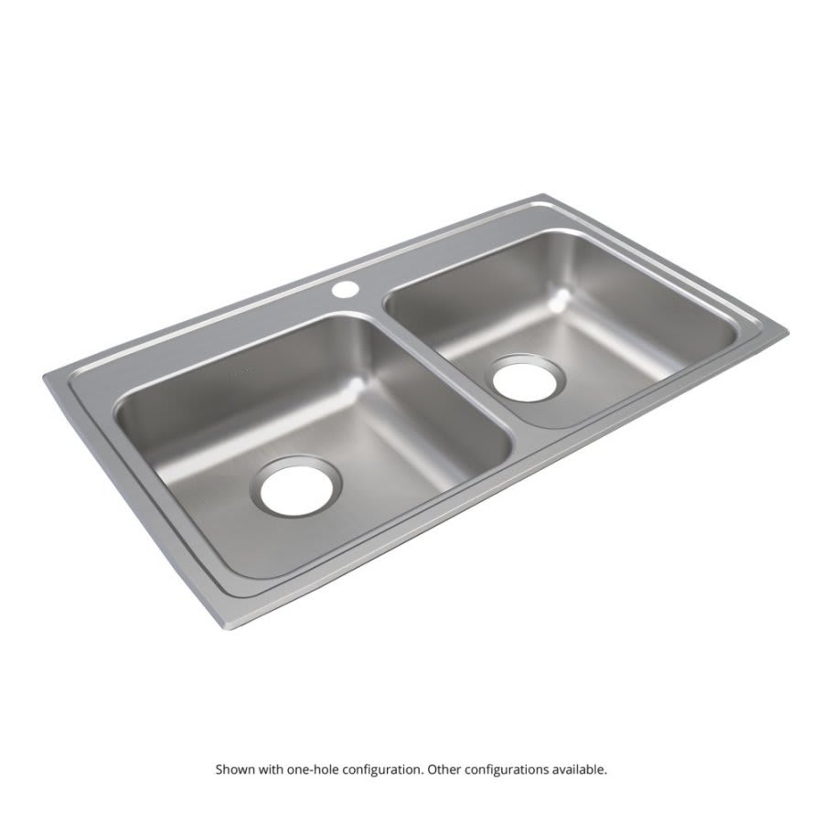 Lustertone™ Classic Double Bowl Kitchen Sink, Top Mount, ADA, 33 x 19-1/2 in, 5-3/8 in Bowl Depth, 3-Hole, 18 ga Lustrous Satin Steel, Stainless