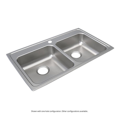 Lustertone™ Classic Double Bowl Kitchen Sink, Top Mount, ADA, 33 x 19-1/2 in, 5-3/8 in Bowl Depth, 3-Hole, 18 ga Lustrous Satin Steel, Stainless