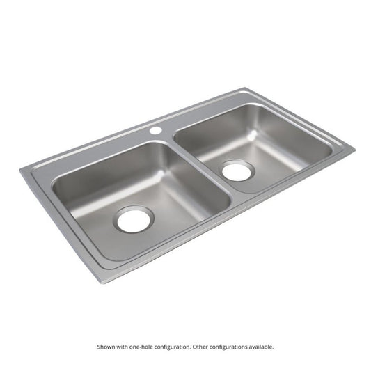 Lustertone™ Classic Double Bowl Kitchen Sink, Top Mount, ADA, 33 x 19-1/2 in, 5-3/8 in Bowl Depth, 3-Hole, 18 ga Lustrous Satin Steel, Stainless