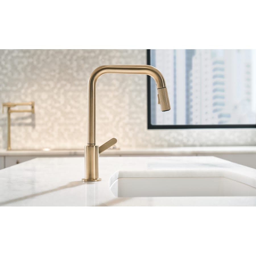 Litze Single Handle Square Arc Pull Down Kitchen Faucet with Industrial Handle - Limited Lifetime Warranty