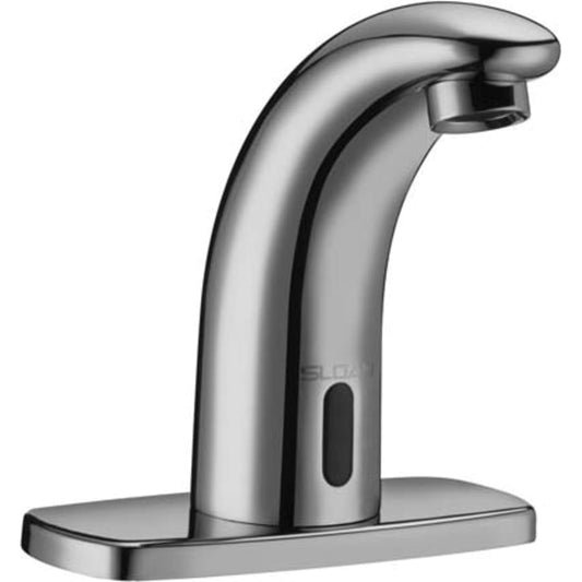 Sensor Activated, Electronic, Pedestal Hand Washing Faucet for Tempered or Hot/Cold Water Operation with 4" Trim Plate. 6 VDC Plug-in Transformer Powered with Battery Backup with Below Deck Mechanical Mixing Valve.