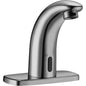 Sensor Activated, Electronic, Pedestal Hand Washing Faucet for Tempered or Hot/Cold Water Operation with 4" Trim Plate. 6 VDC Plug-in Transformer Powered with Battery Backup with Below Deck Mechanical Mixing Valve.