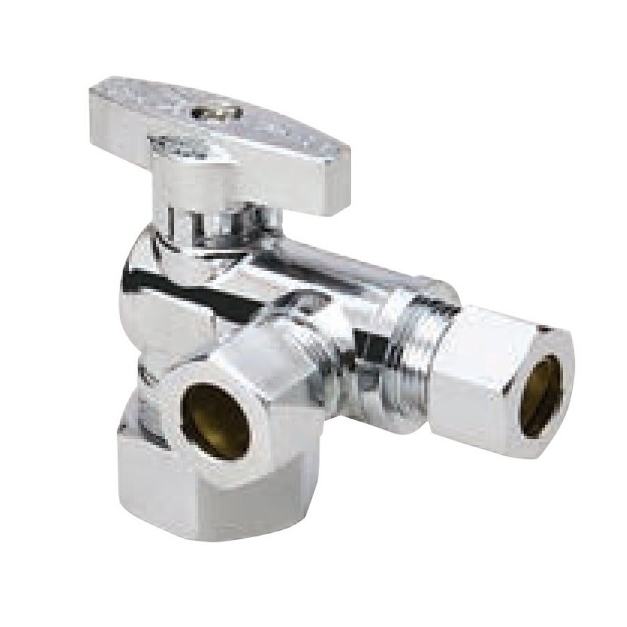 Quarter Turn Dual Stop, 5/8 x 3/8 x 3/8 in, Comp, Chrome