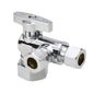 Quarter Turn Dual Stop, 5/8 x 3/8 x 3/8 in, Comp, Chrome