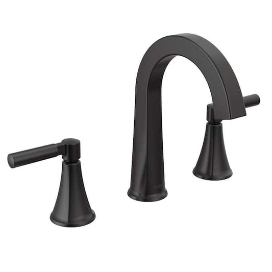 Delta Lorna 8 in. Widespread Double Handle Bathroom Faucet with Drain Kit Included in Matte Black 35839LF-BL