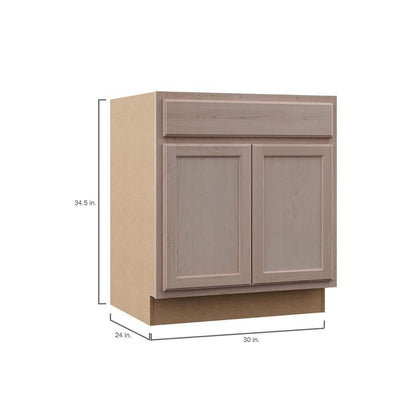 30 in. W x 24 in. D x 34.5 in. H Assembled Sink Base Kitchen Cabinet in Unfinished with Recessed Panel