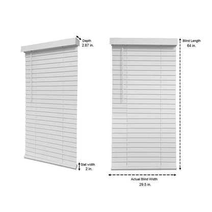 White Cordless Faux Wood Blinds for Windows with 2 in. Slats