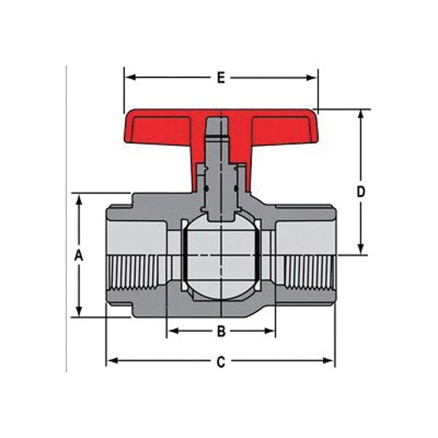 1-Piece Ball Valve, 1/2 in, Socket, Standard Port, PVC Ball, PVC