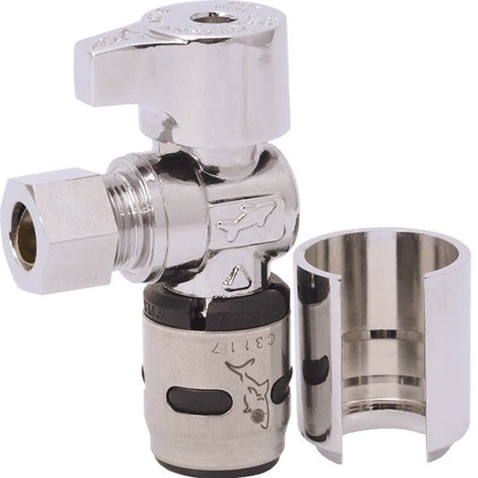 Quarter Turn Angle Stop, 1/2 x 3/8 in, Push x Comp, Brass