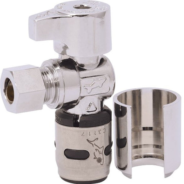 Quarter Turn Angle Stop, 1/2 x 3/8 in, Push x Comp, Brass