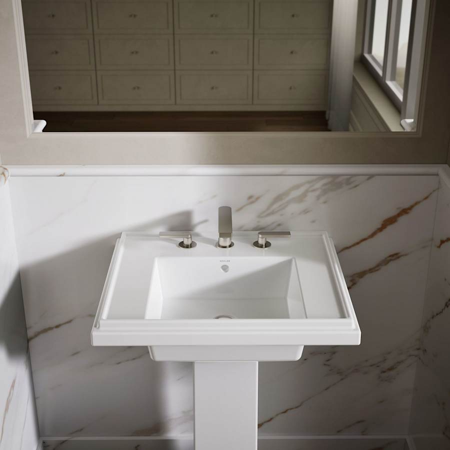 Tresham 14-1/4" Fireclay Pedestal Bathroom Sink with 3 Holes Drilled and Overflow
