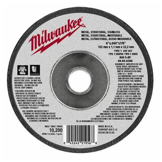 Cut-Off Wheel, 6 in Dia, 0.045 in THK, Aluminum Oxide
