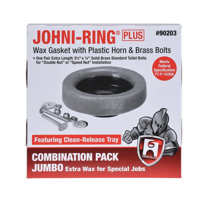 3 or 4 in Johni-Ring® Jumbo Wax Ring with Plastic Horn and Extra Long Johni-Bolts®, Combo Pack