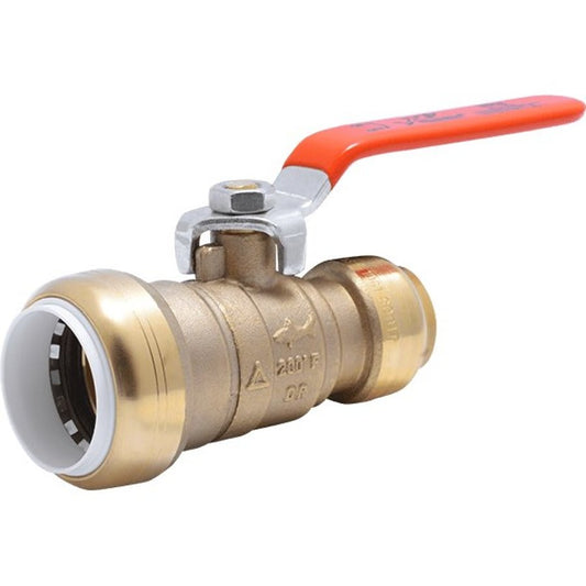 1-Piece Ball Valve, 1 x 3/4 in, Push, Full Port, PVC Ball, Brass