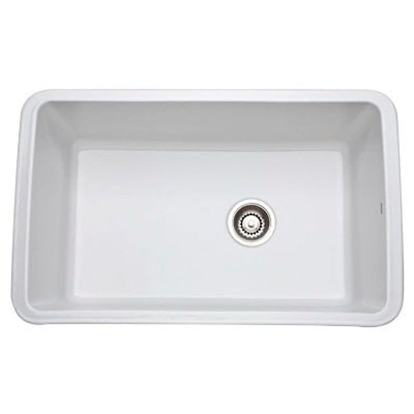 Single Bowl Kitchen Sink, Under Mount, 31-5/8 x 19-5/8 in, 10 in Bowl Depth, Fireclay, White