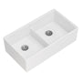 Etre 35-3/4" Farmhouse, Undermount Double Basin Fireclay Kitchen Sink with Basin Rack, and Basket Strainer