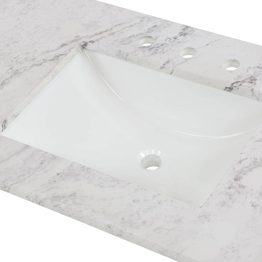 61 in. W x 22 in. D Cultured Marble White Rectangular Double Sink Vanity Top in Lunar