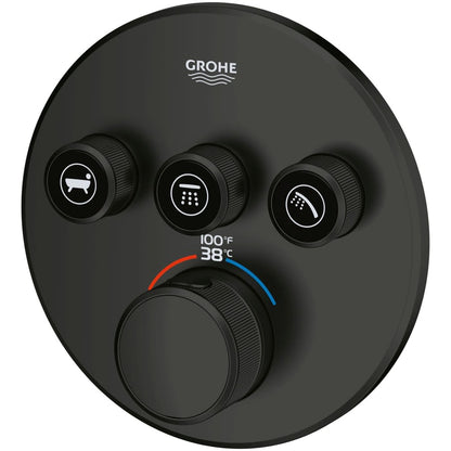 Grohtherm Triple Function Thermostatic Valve Trim Only with Triple Knob Handles and Volume Control - Less Rough In