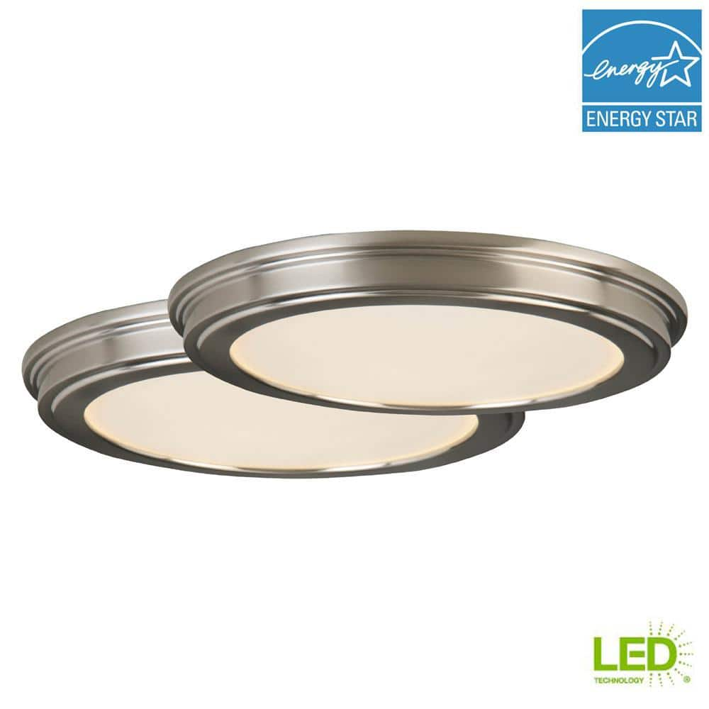 15 in. Brushed Nickel 5-CCT LED Round Flush Mount, Low Profile Ceiling Light (2-Pack)