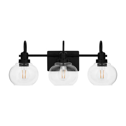 Halyn 23 in. 3-Light Matte Black Bathroom Vanity Light with Clear Glass Shades