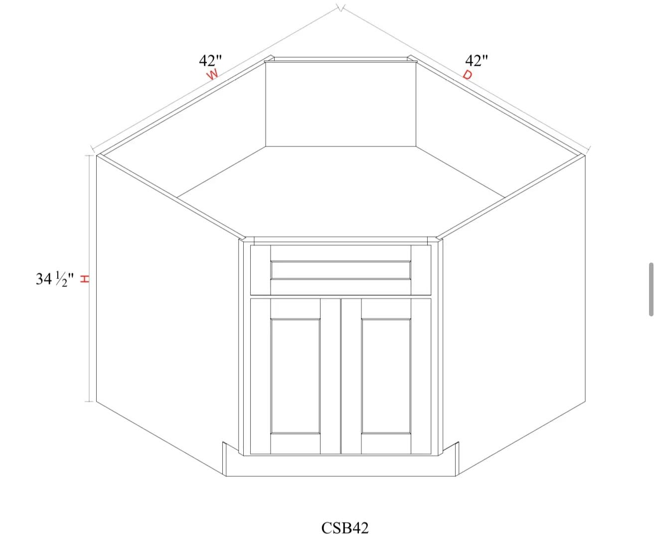 Corner Sink Base - 42"W x 34- 1/2"H x 24"D