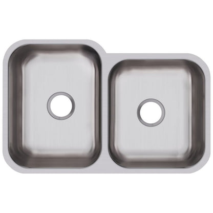 Dayton® Double Bowl Kitchen Sink, Under Mount, 31-3/4 x 20-1/2 in, Bowl Depths: 10 in Left, 8 in Right, 18 ga Radiant Satin Steel, Stainless